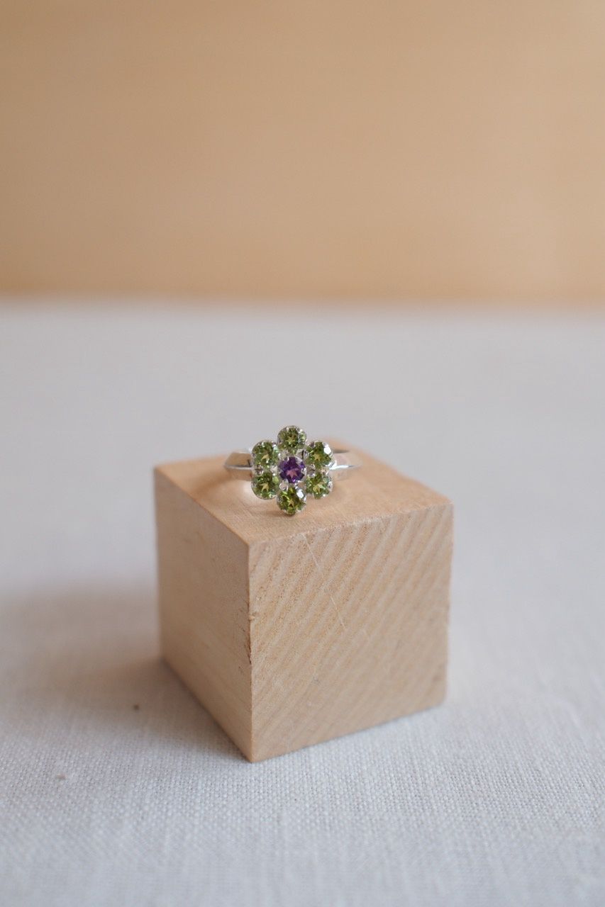 Honeycomb Amethyst &amp; Peridot Ring in Sterling Silver
