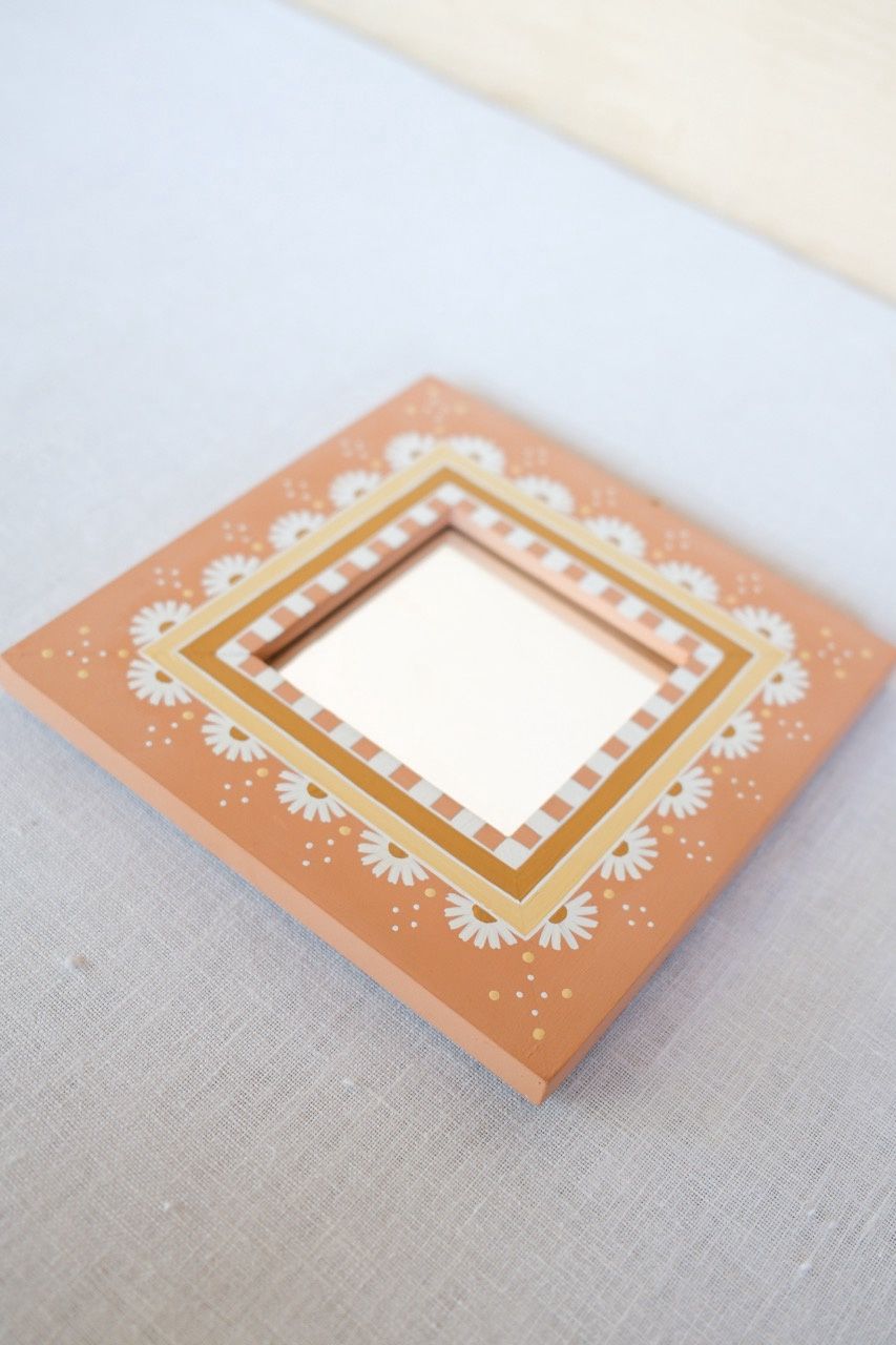 Orange Hand Painted Mirror 6.5”x8.5”