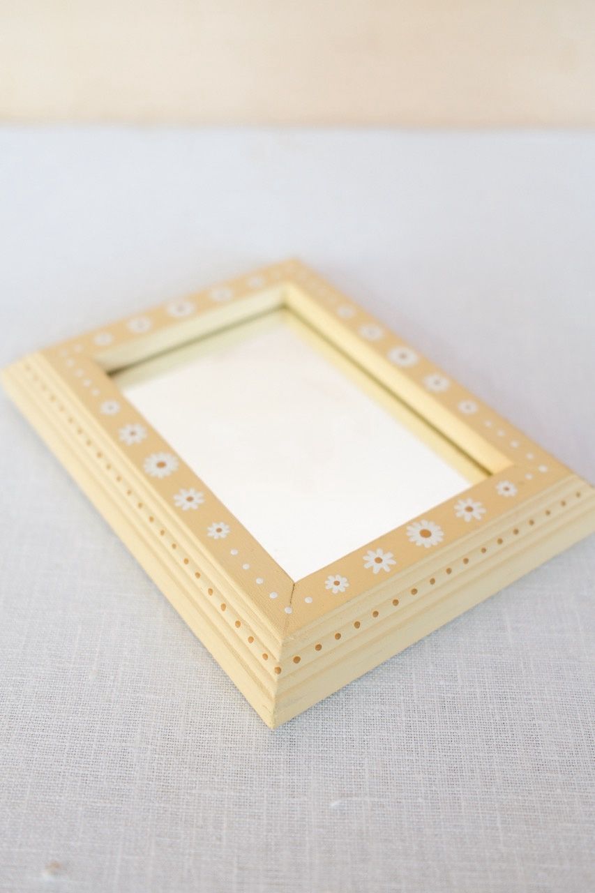 Small Yellow Hand Painted Mirror 5”x6.5”