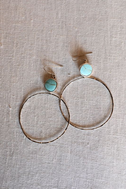 Turquoise Silver Hoop Dangles