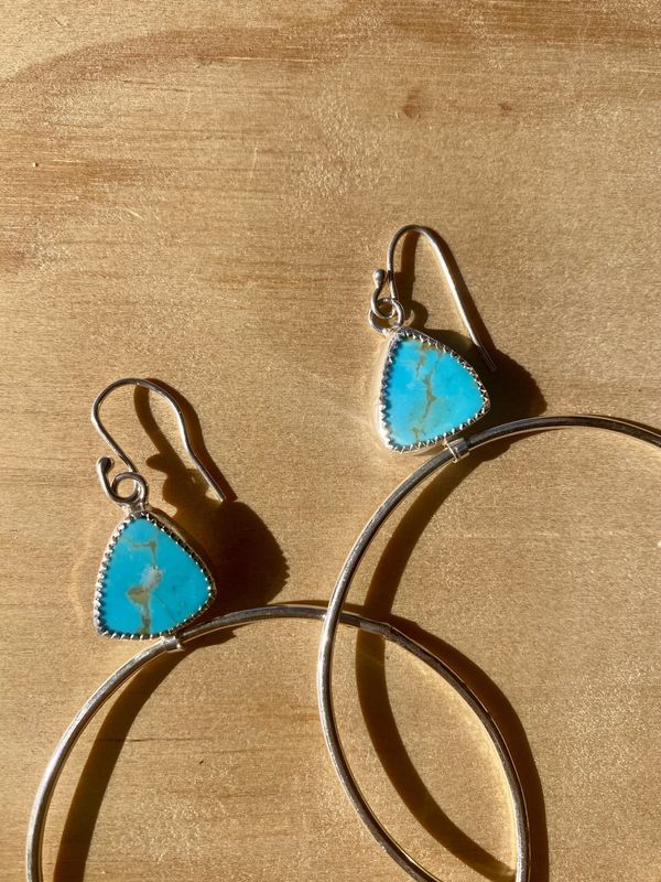 Turquoise Silver Hoop Dangles