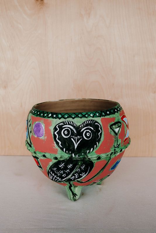 Green Pot with Owl and Ladder
