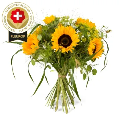 Bouquet de tournesols avec des fleurs suisses