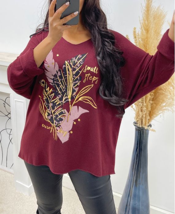 PULL LEGER FLOCAGE DORE BORDEAUX