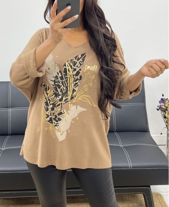 PULL LEGER FLOCAGE CAMEL