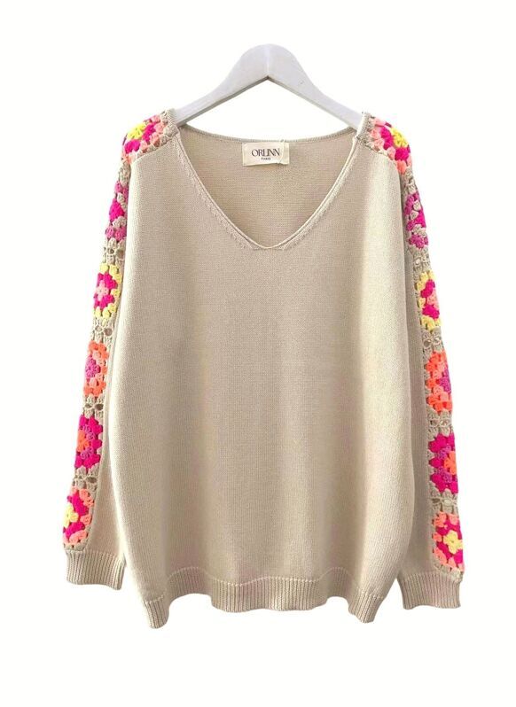 Pull avec manche crochet fait mains