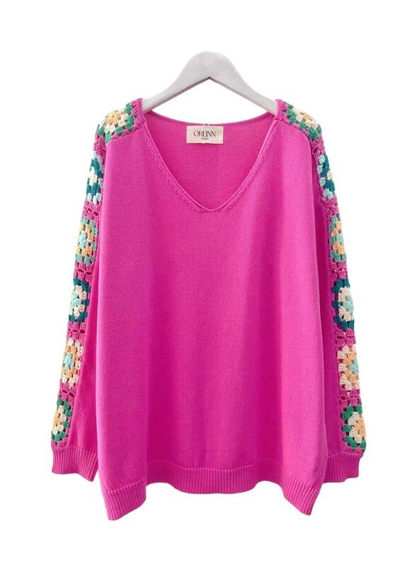 Pull avec manche crochet fait mains