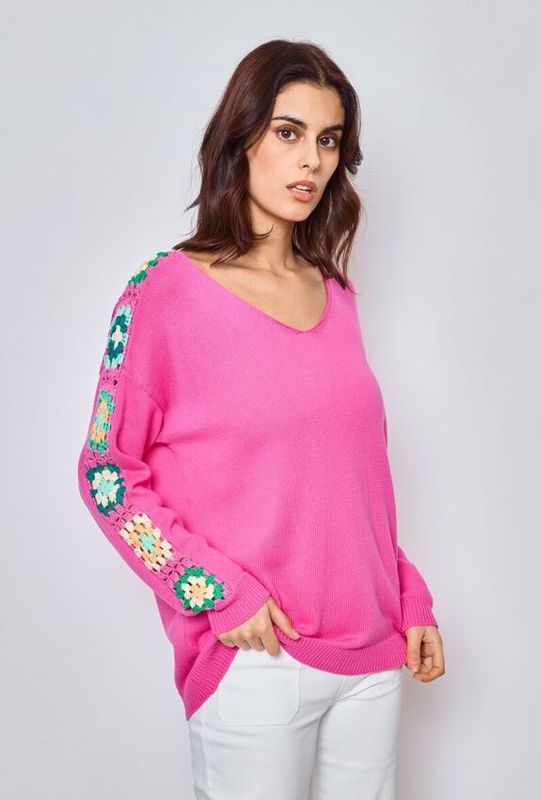 Pull avec manche crochet fait mains