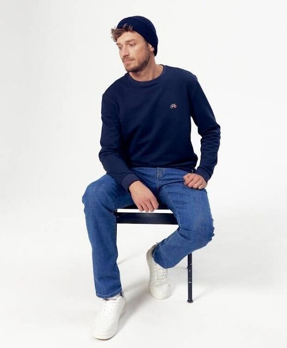 Sweat Basile Velo Molleton Gratté Bleu Marine