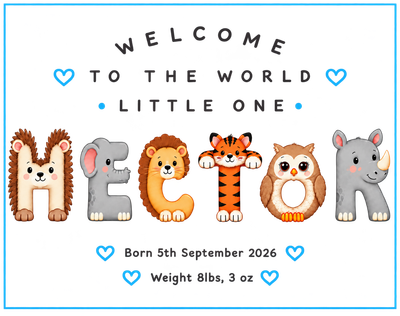 Personalised Baby Birth Keepsake — A5 &amp; A4 Raised Animal Art