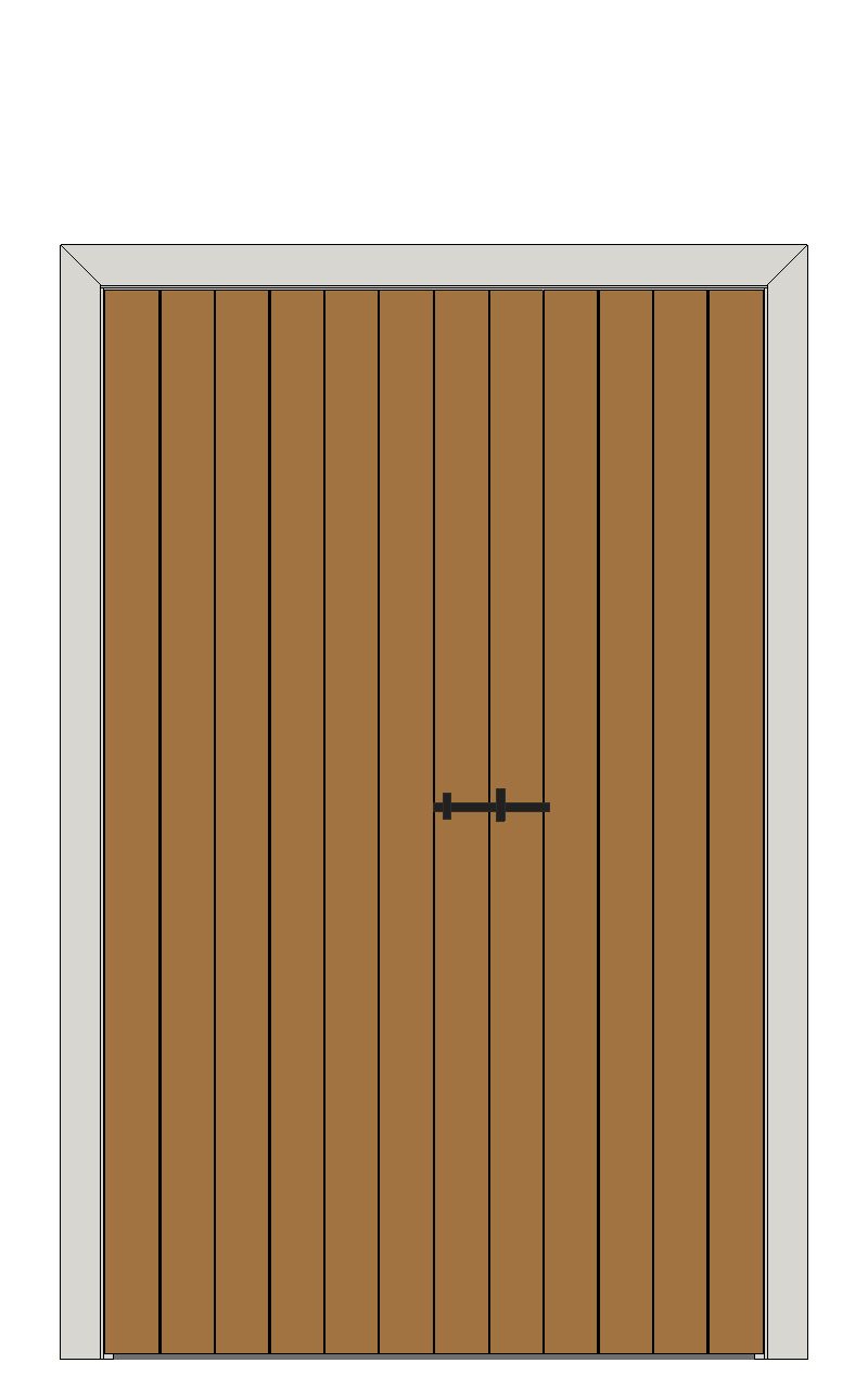 Double doorset — Ledged and Braced PINE Doors â€” Mid oak finish on pine — Double hinged — Mid oak finish on pine