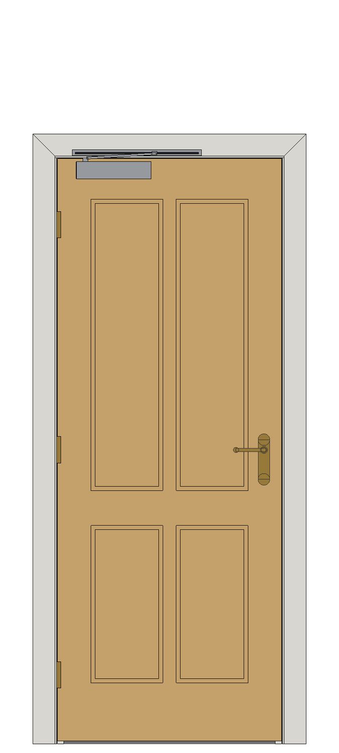 Oregon white oak four panel - FD30 reference — JELD-WEN-inspired Revit 2027 Door