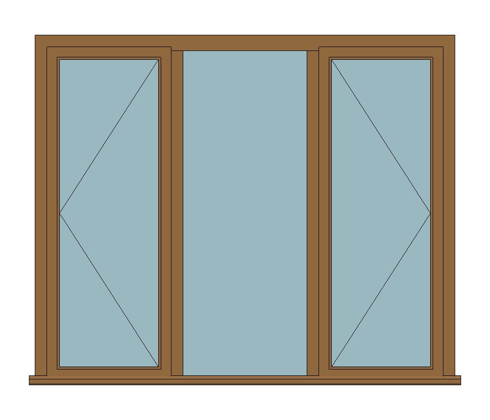Stormsure oak casement - Three lights with fixed centre — JELD-WEN-inspired Revit 2027 Window