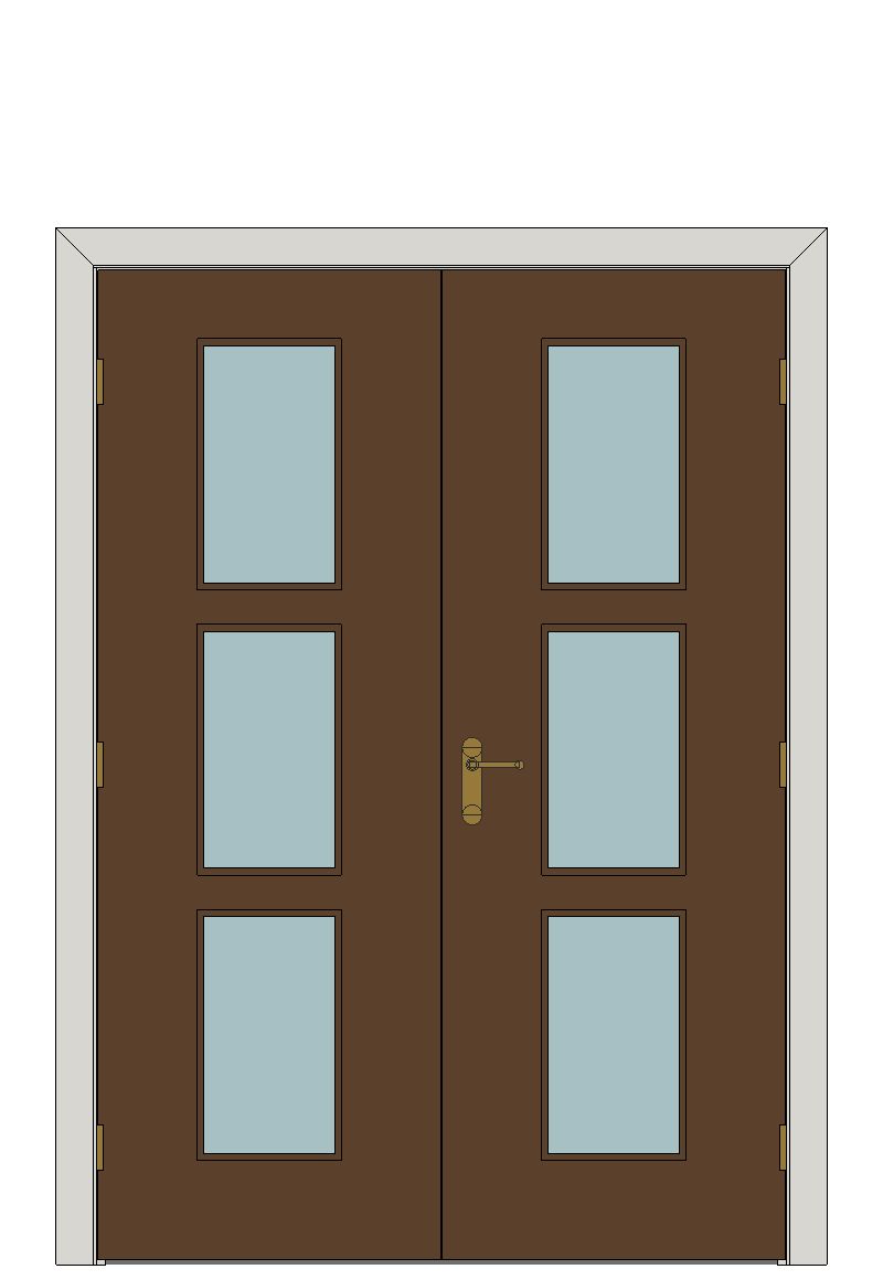 Double doorset - Fusion walnut three light — JELD-WEN-inspired Revit 2027 Door
