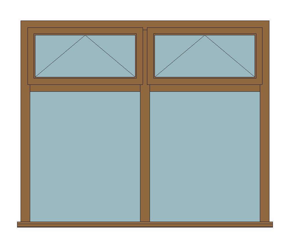 Stormsure oak casement - Two fixed lights with top fanlights — JELD-WEN-inspired Revit 2027 Window