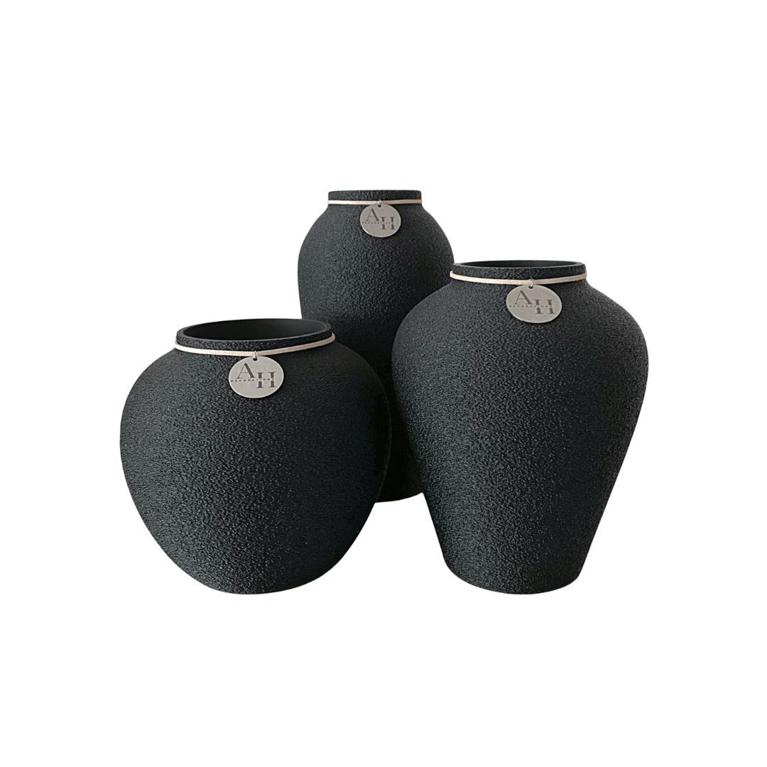 3-Piece Vase Set &quot;Liora, Serina &amp; Elera&quot;, Size: Liora: 20 cm, Serina: 16 cm, Elera: 12 cm, Color: Deep Black