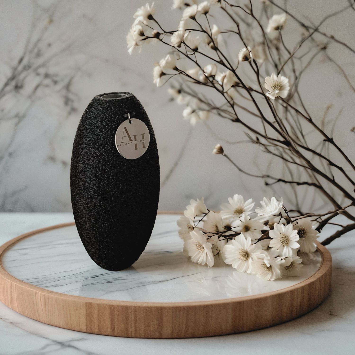 Modern Vase Atria, Size: 20 cm, Color: Deep Black