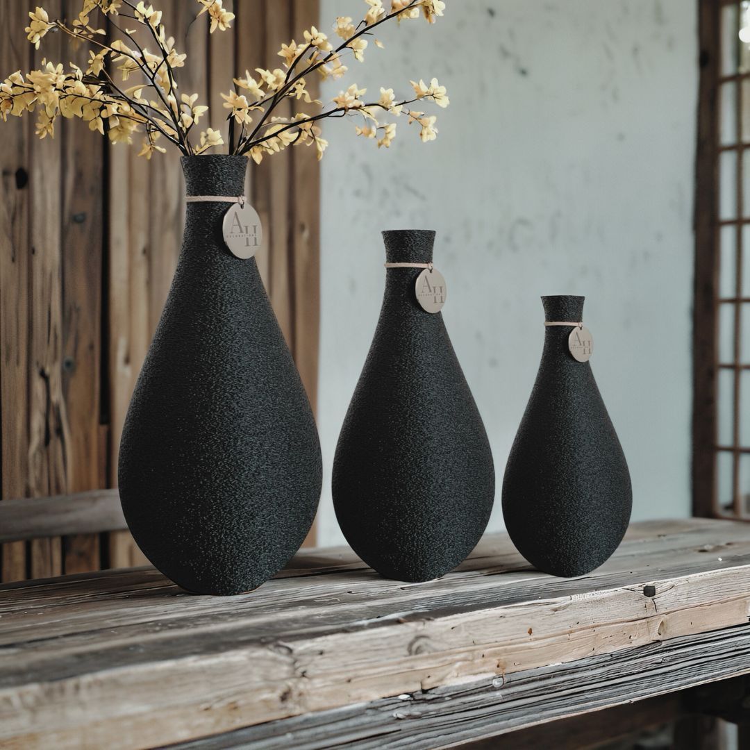 3-Piece Vase Set "NIVA", Color: Tiefschwarz, Size: 3er Set "Niva": 25cm, 20cm und 16cm