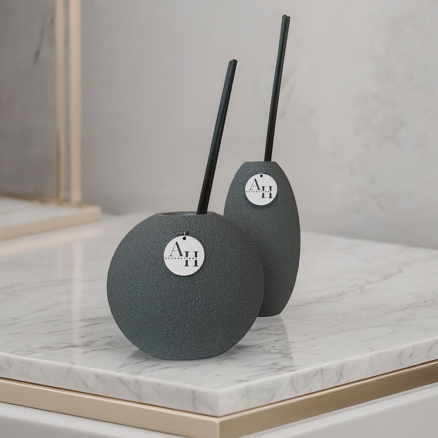 2-piece reed diffuser set ORBIS &amp; ATRIA, Size: Orbis: 12 cm &amp; Atria: 16 cm, Color: Deep Black