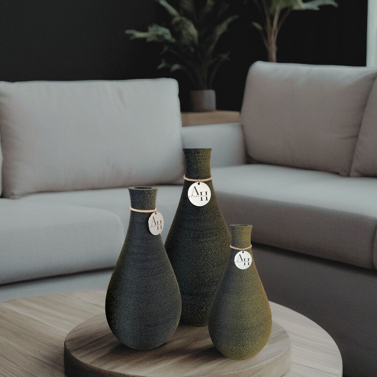 3-Piece Vase Set "NIVA", Color: Tiefschwarz, Size: 3er Set "Niva": 25cm, 20cm und 16cm