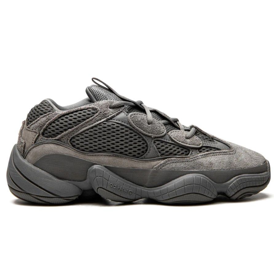 Adidas Yeezy 500 &#39;Granite&#39; sneaker in dark grey with mesh, suede, and Adiprene sole for streetwear style