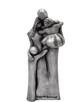 10th Anniversary Gift Aluminum Family Sculpture with Two Children