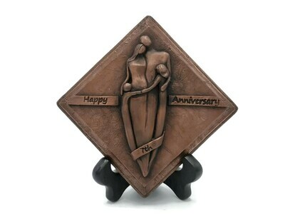 7th Anniversary Copper Plaque Family Sculpture with a Boy and Girl