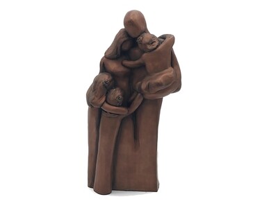 7th Anniversary Gift Copper Family Sculpture with Three Children
