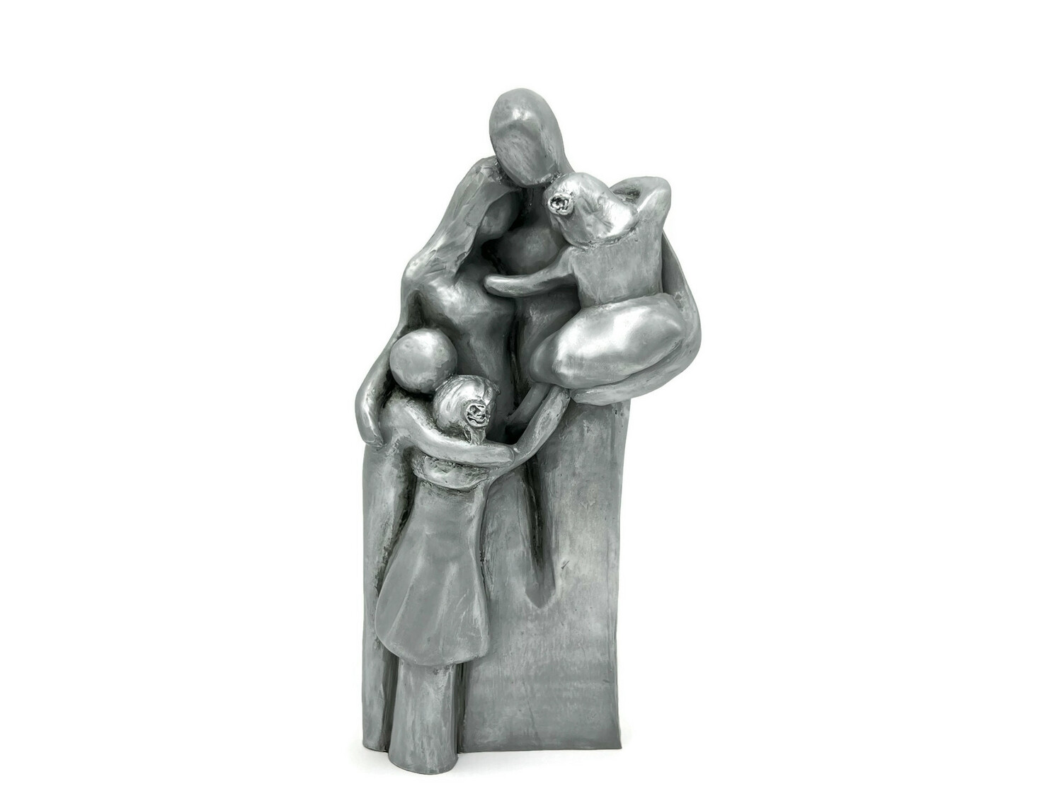 10th Anniversary Gift Aluminum Family Sculpture with Three Children