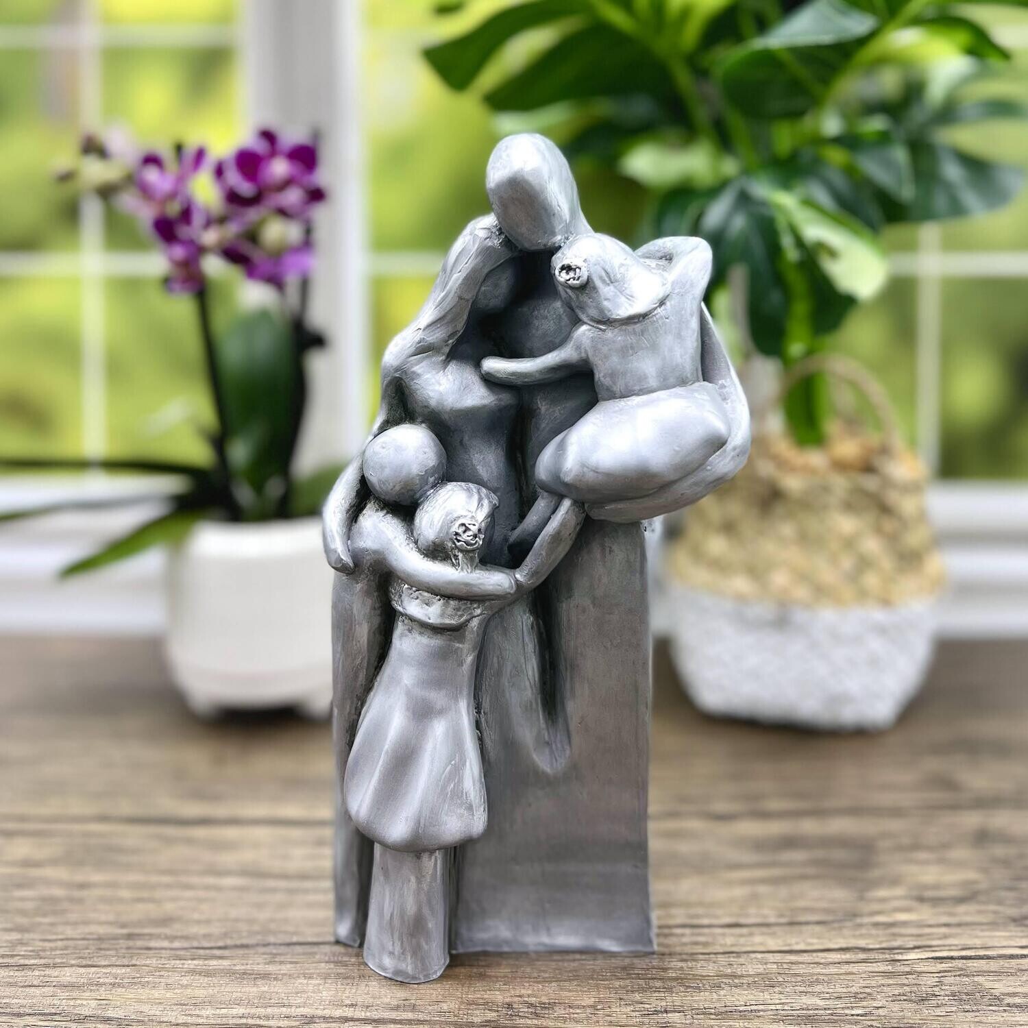 10th Anniversary Gift Aluminum Family Sculpture with Three Children