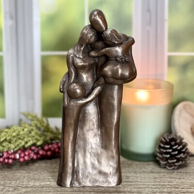 8th Anniversary Gift Aluminum Family Sculpture with Toddler & Older Child, Bronze