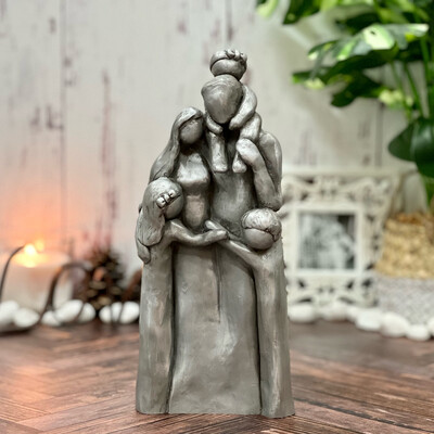 Family of Five Figurine with a Toddler On Dad’s Shoulders