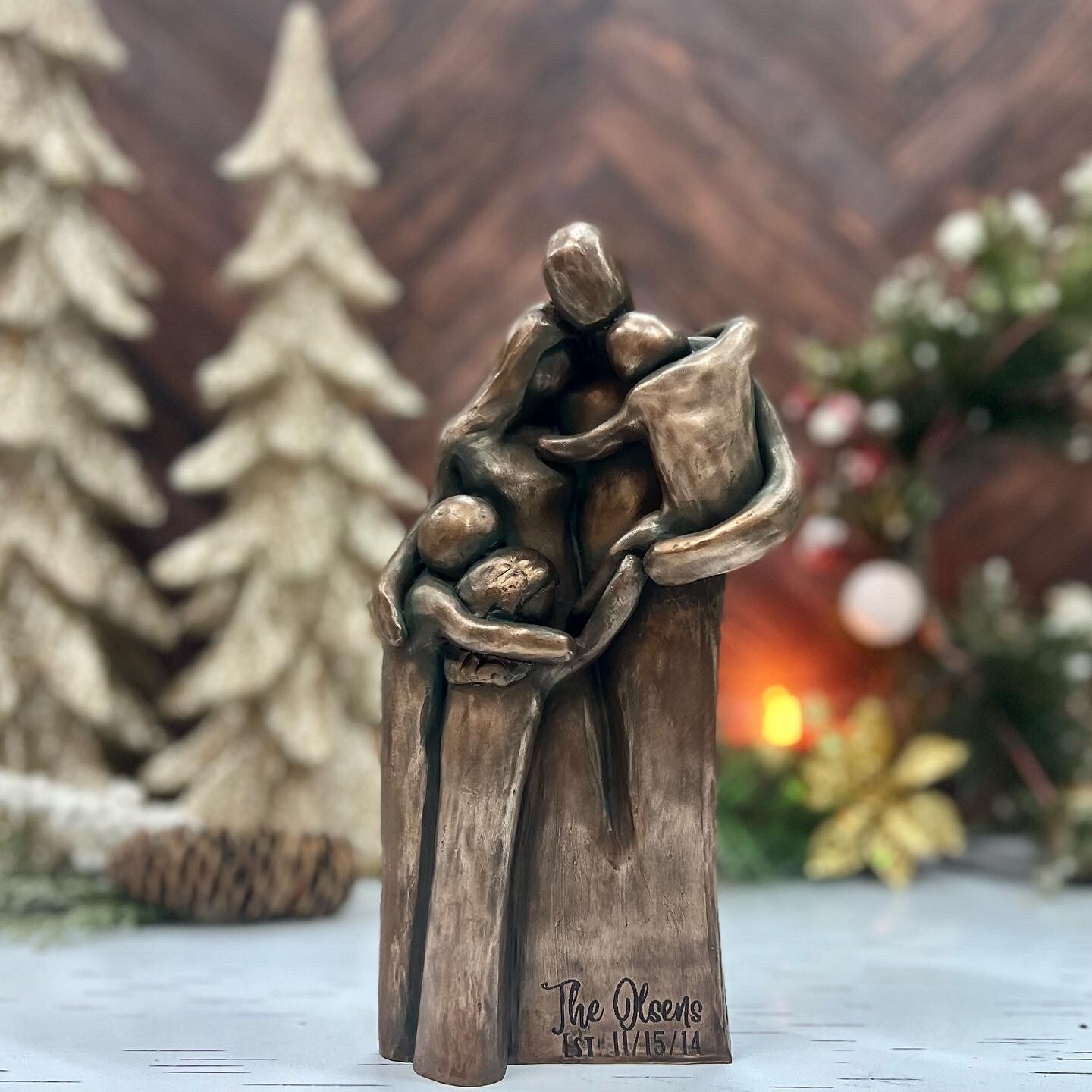 Family Sculpture with Three Children - Bronze Anniversary or Christmas Gift