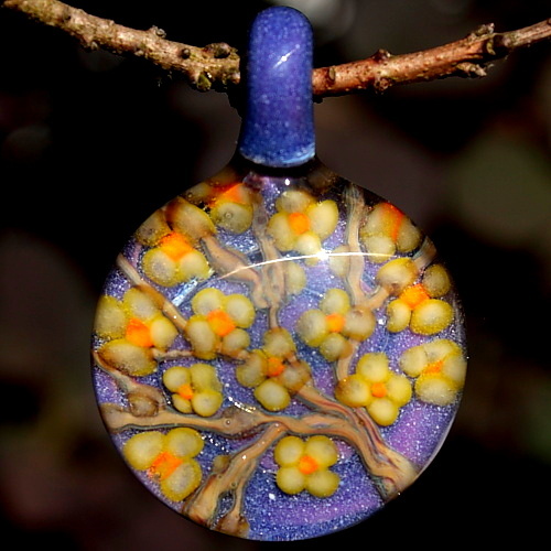 Yellow Blooming Branch over Purple Blizzard