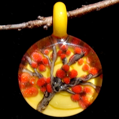 Orange/Red Blooming Branch over Yellow