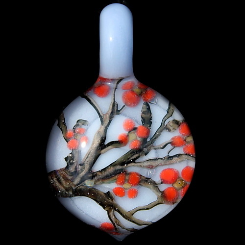 Orange Blooming Branch over Baby Blue