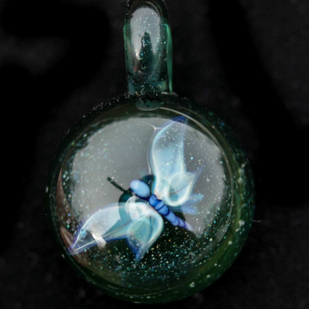 Dragonfly over Deep Green Glitter