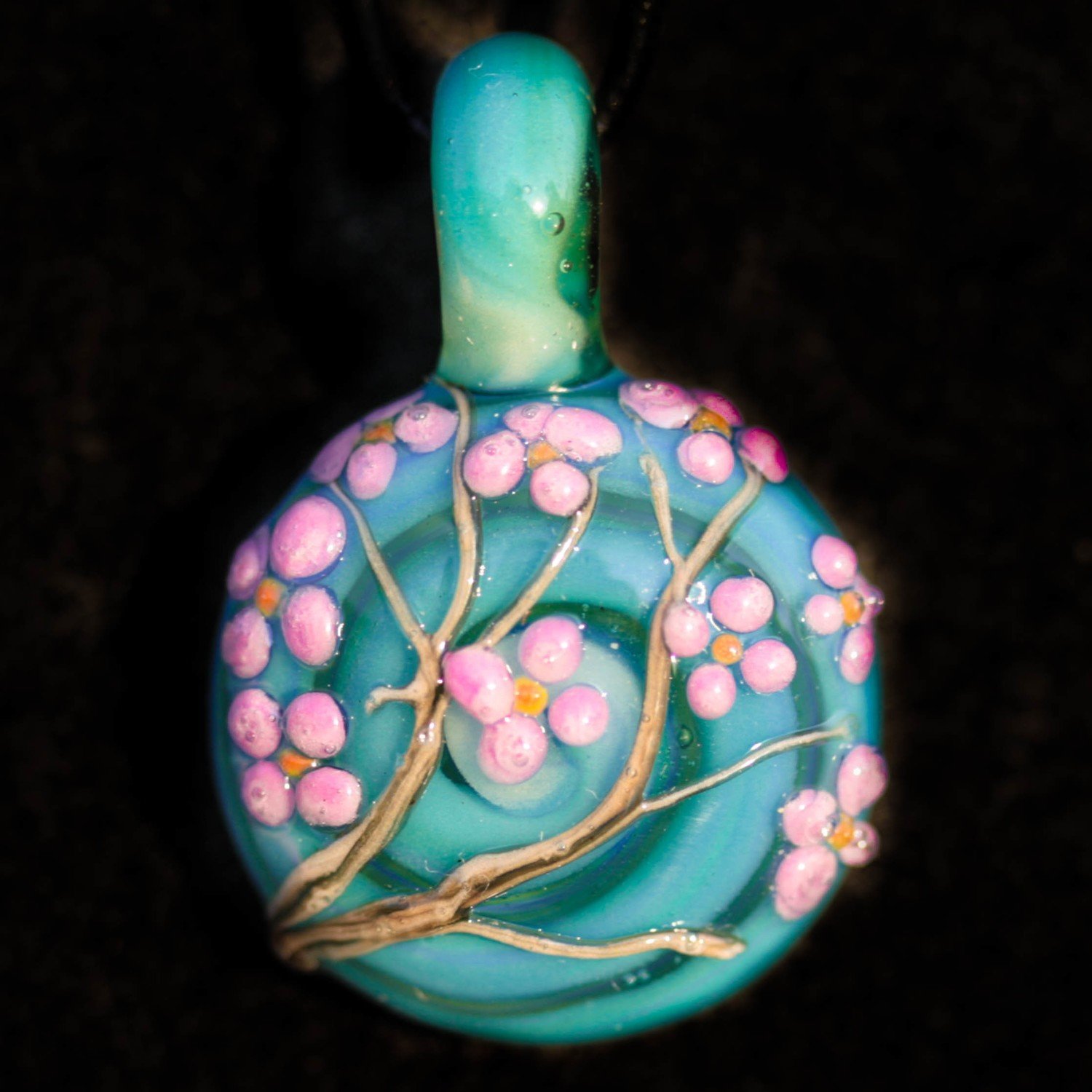 Purple Blooming Branch over Blue Swirl