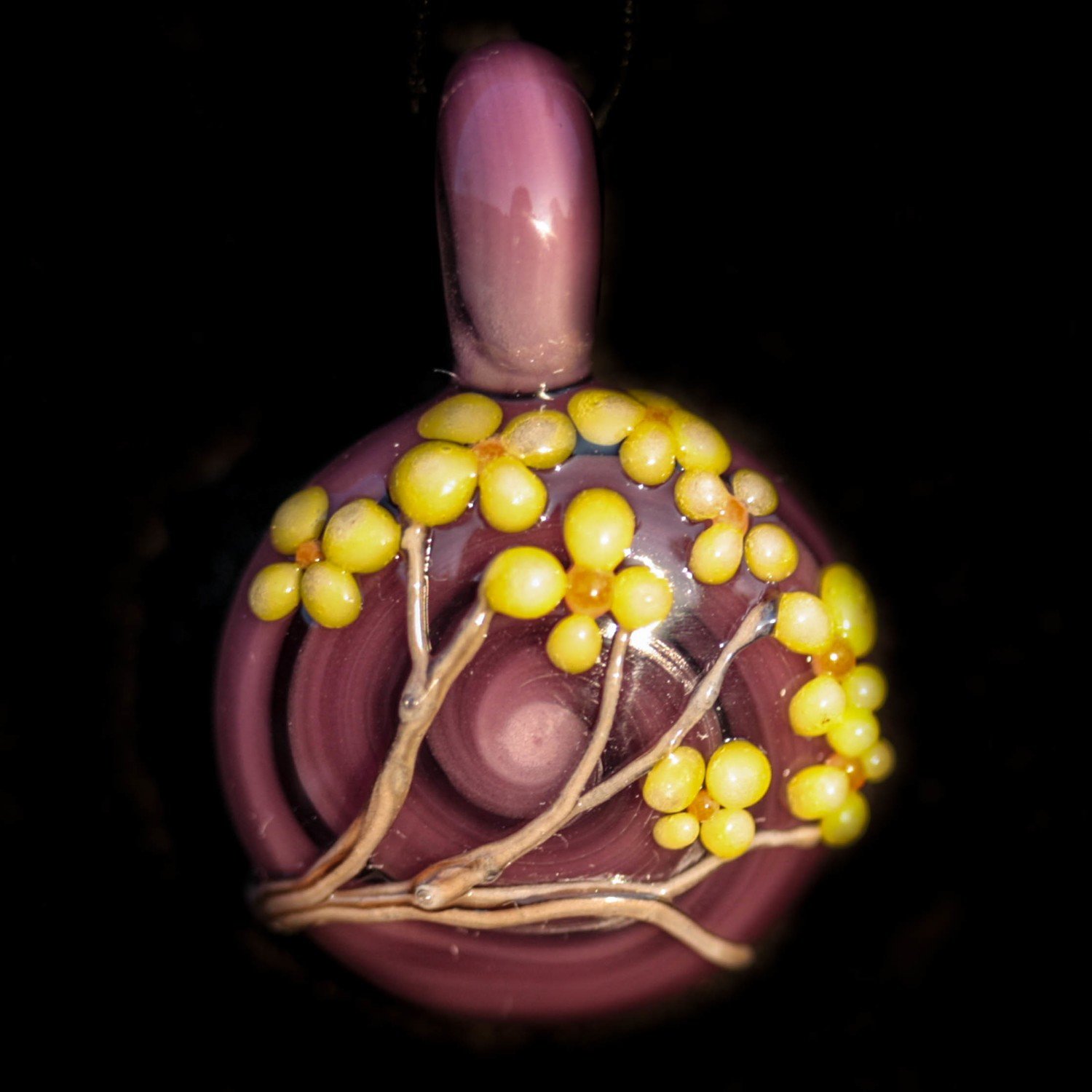 Yellow Blooming Branch over Deep Purple