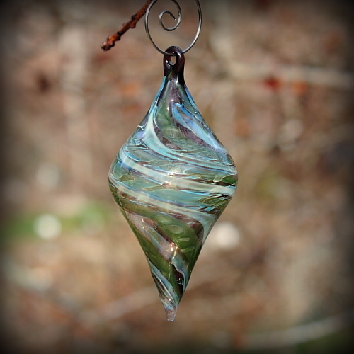 Purple, Green and Silver Fumed Swirl Ornament