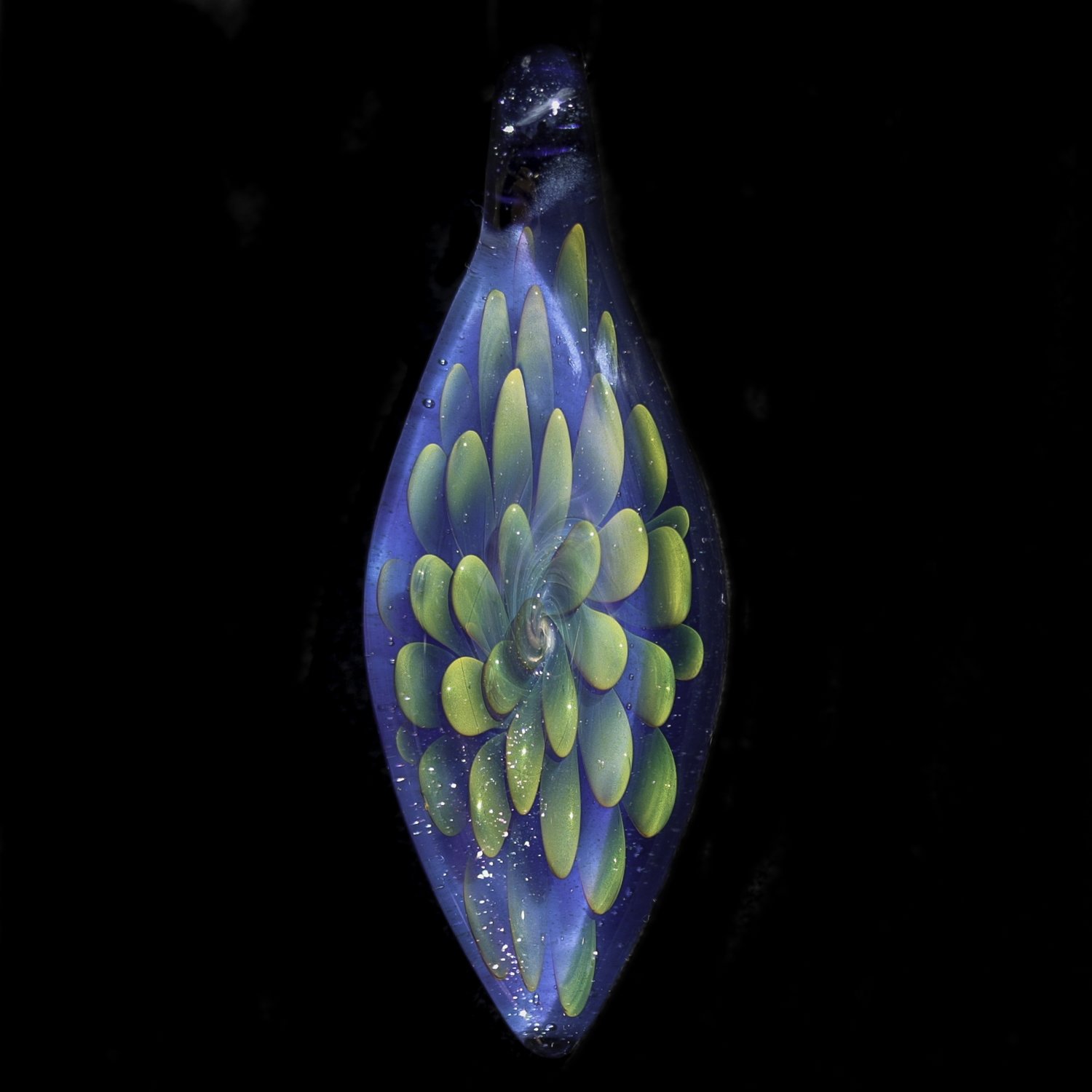 Translucent Green Petals over Blue Sparkle