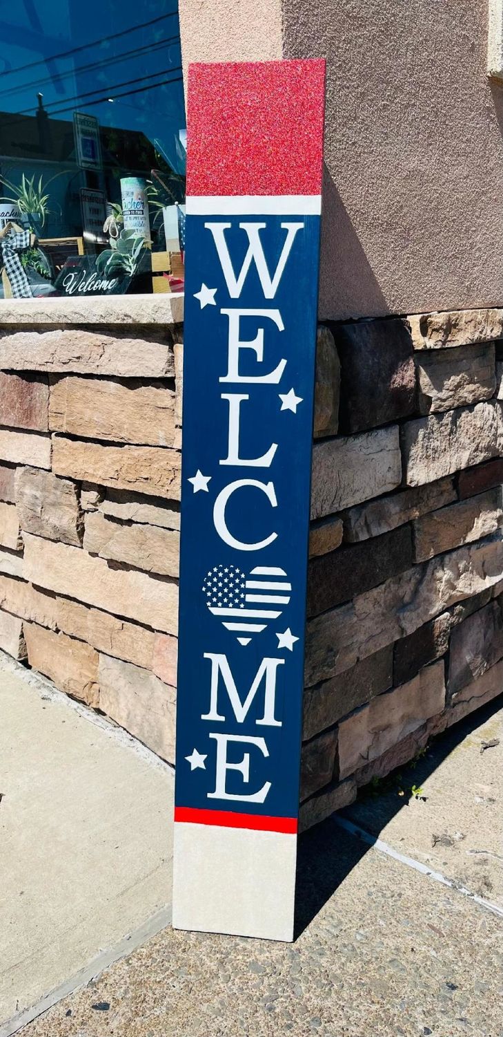 Welcome Patriotic Glitter Porch Leaner