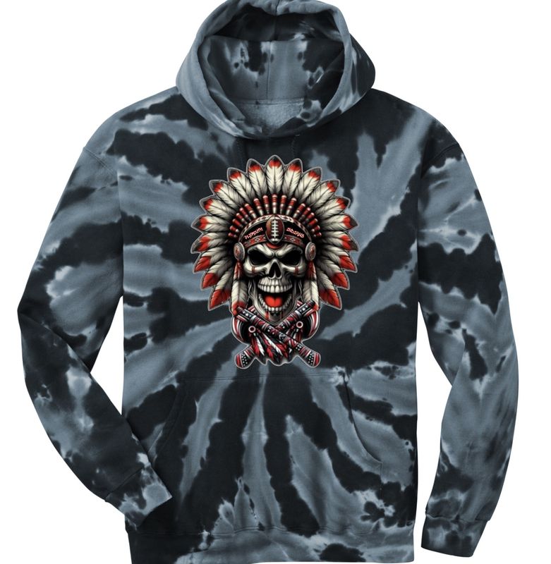 Plymouth Shawnee Indians Black Spiral Tie Dye Hoodie
