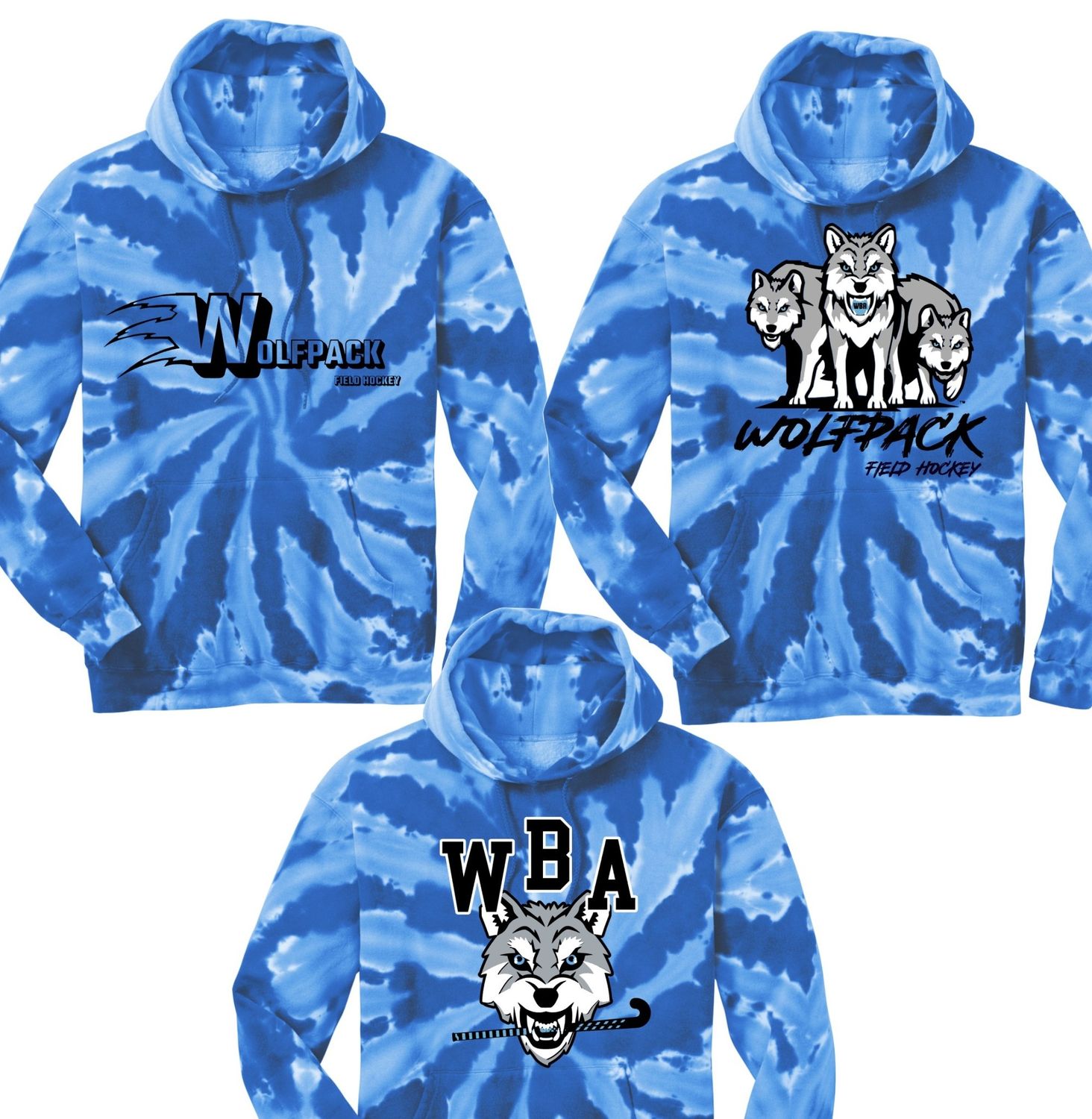 Wolfpack Blue Spiral Tie Dye Hoodie