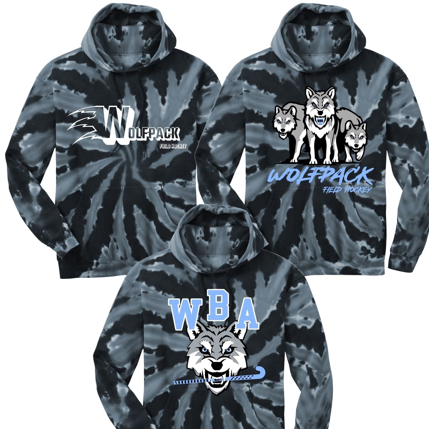 Wolfpack Field Hockey Black Spiral Tie Dye Hoodie
