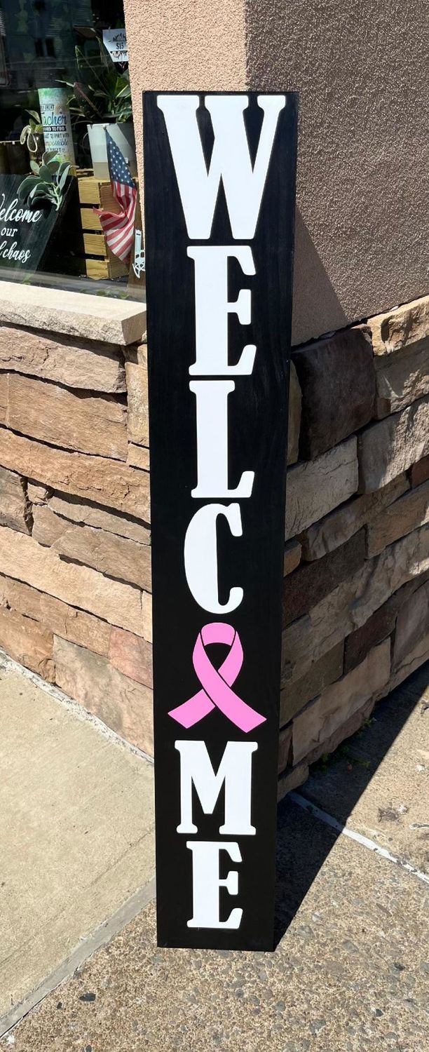 Welcome pink ribbon porch leaner