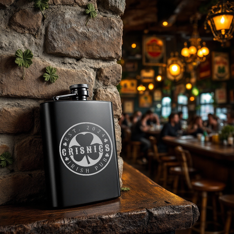 CrisNics Matte Black Engraved 12oz Flask