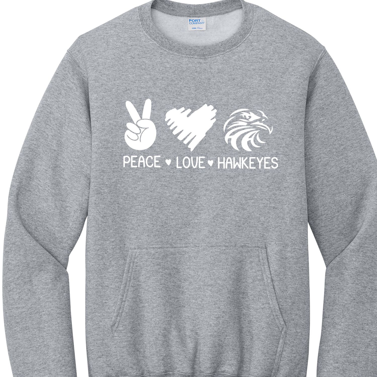 Peace Love Hawkeyes Pocket Crewneck Sweatshirt (Noodie)