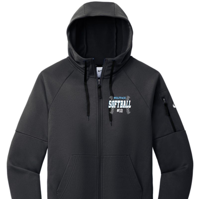 Wolfpack Softball Stitched Nike Performance Full Zip Hoodie