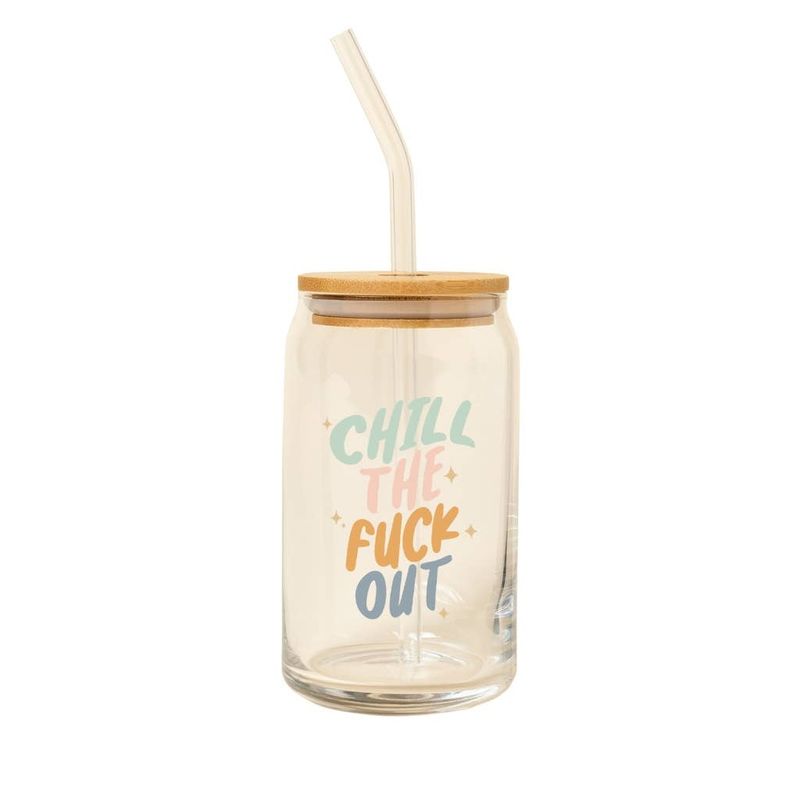 Chill The Fuck Out Can Glass w/Lid + Straw